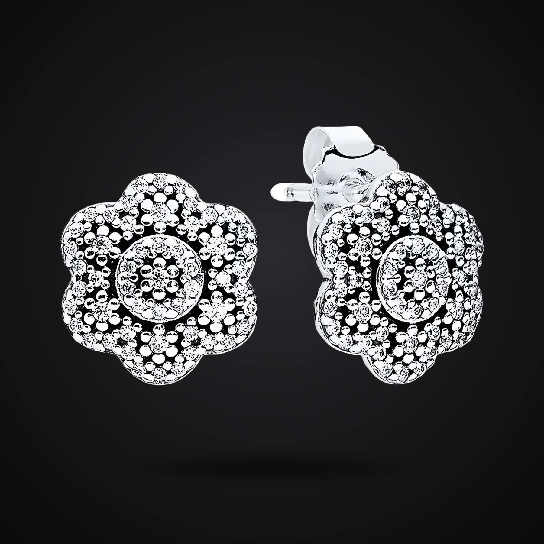 Snowflake earrings on a dark background