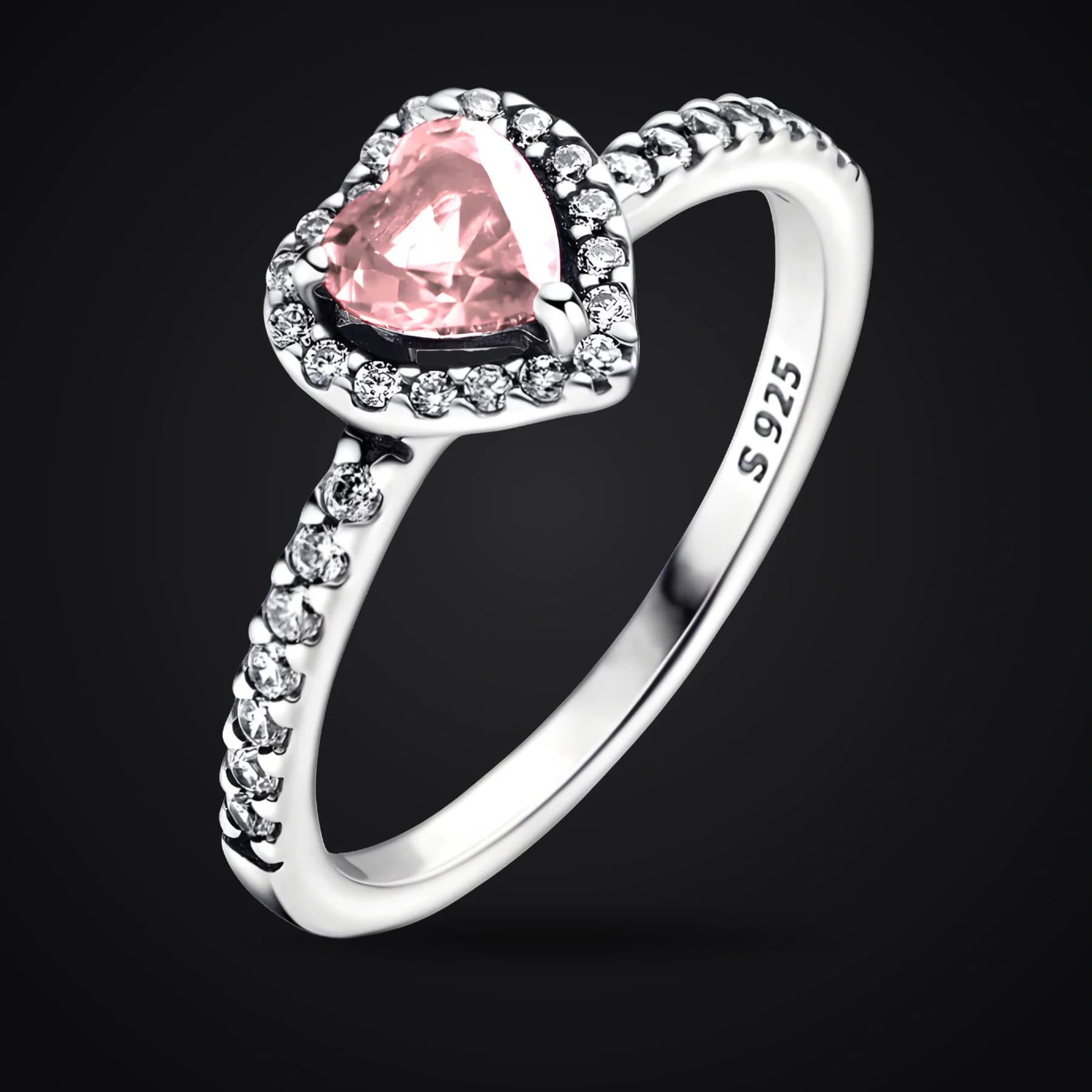 Pink Heart ring on a dark background