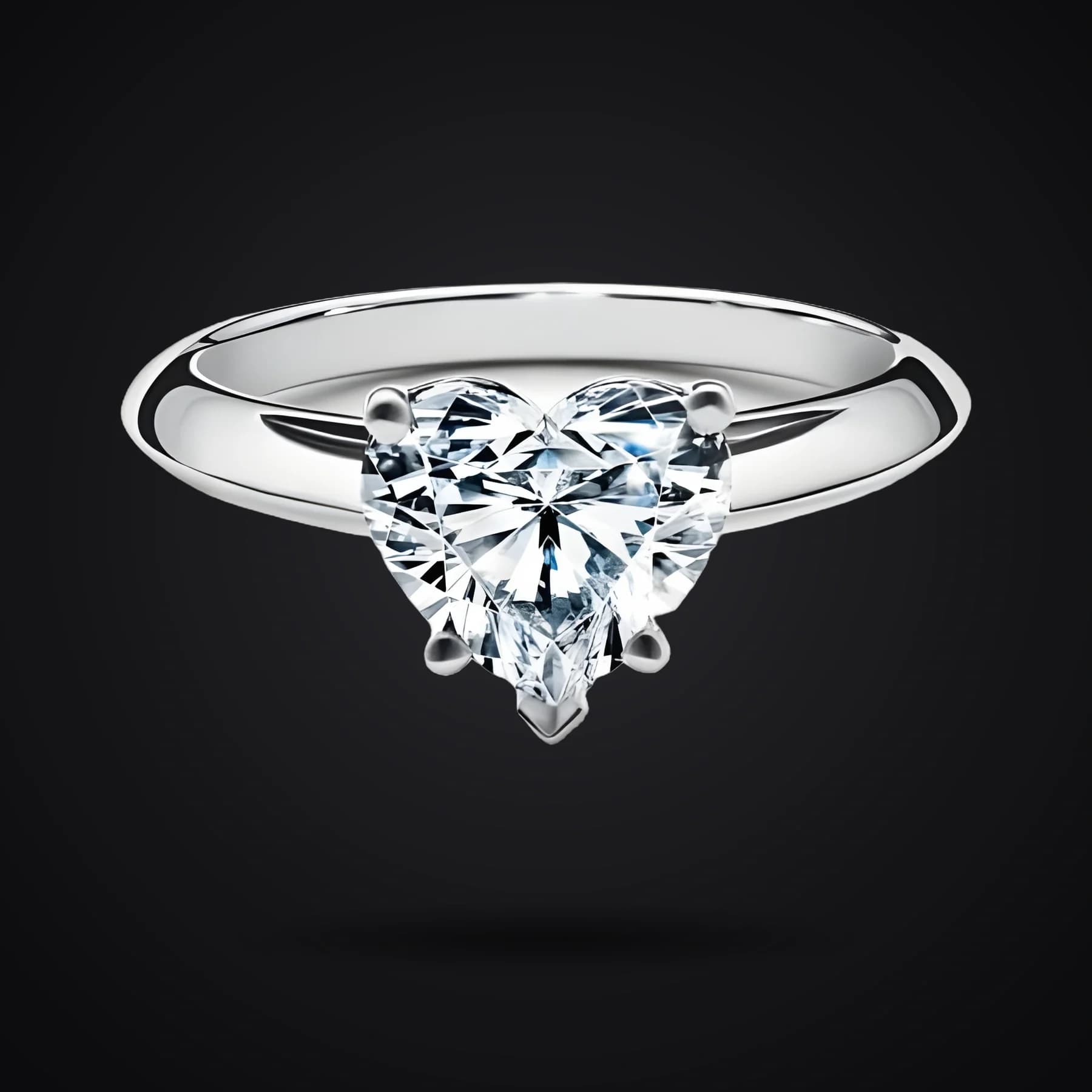 Heart Solitaire ring on a dark background