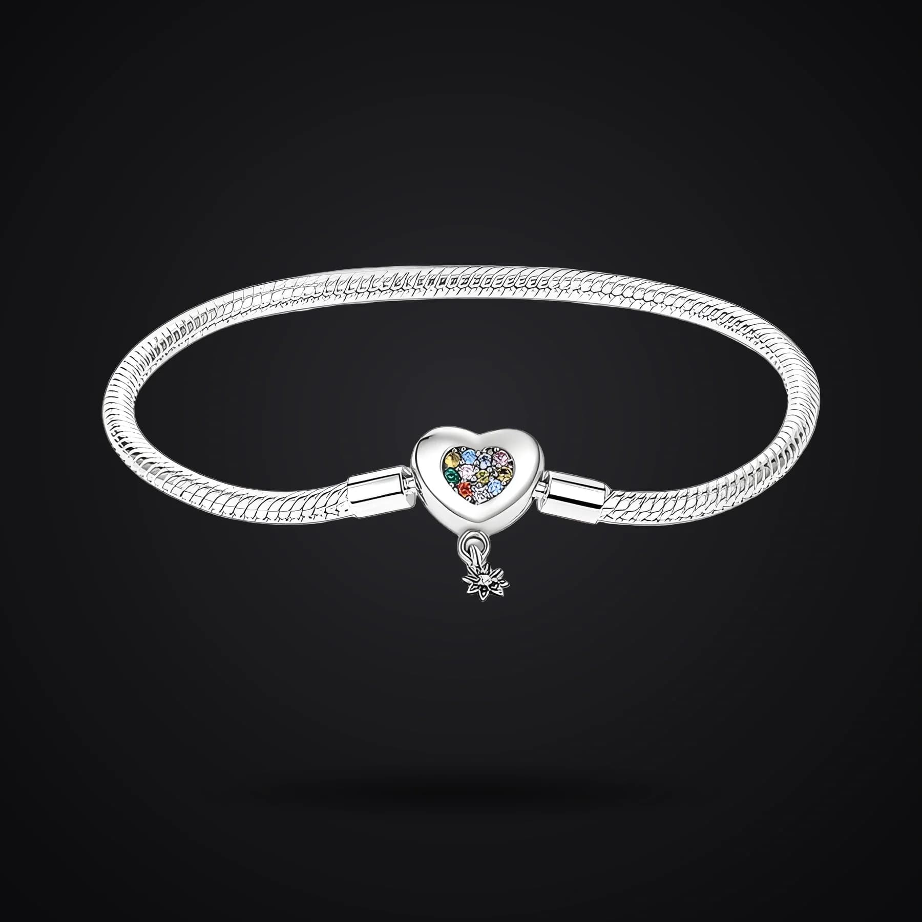 Rainbow Heart bracelet on a dark background